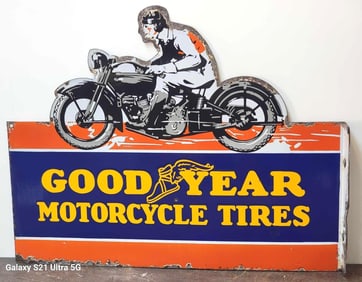 Goodyear Motorcycle Tires Porcelain Flange Sign (TAC)