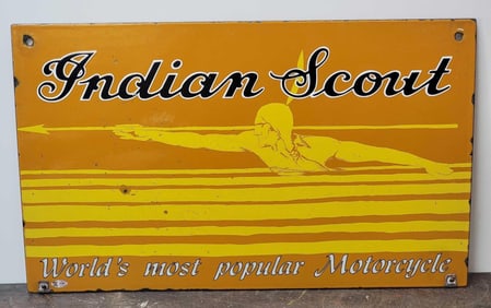 Rare Indian Scout w/Logo Porcelain Sign