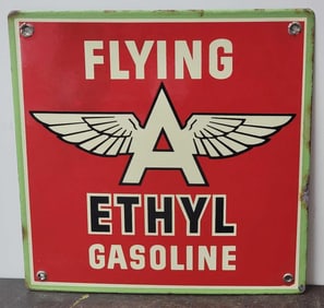 Flying A Ethyl Gasoline Porcelain Pump Sign (TAC)