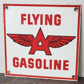 Flying A Gasoline w/Logo Porcelain Pump Sign (TAC)