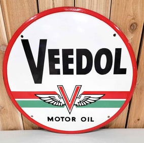 24" Veedol Motor Oil w/Logo Porcelain Sign (TAC)