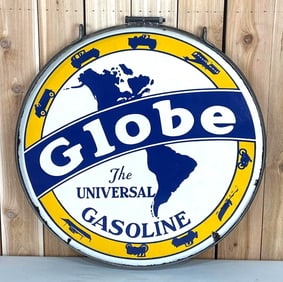 Globe "the Universal Gasoline" w/Great Graphics Porcelain Sign (TAC)