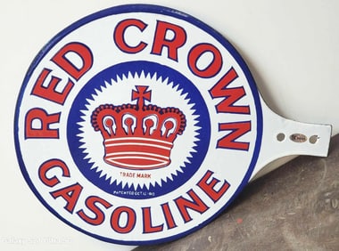 Red Crown Gasoline w/Logo Porcelain Paddle Sign (TAC)