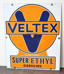 Veltex Super Ethyl Gasoline Porcelain Pump Sign (TAC)