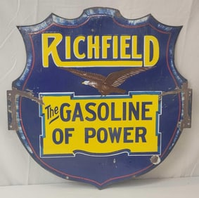 Rare 30" Richfield "The Gasoline of Power" w/Detail Eagle Logo Porcelain Sign (TAC)