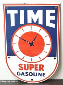 Time Super Gasoline w/Logo Porcelain Pump Sign (TAC)