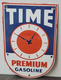 Time Premium Gasoline w/Logo Porcelain Pump Sign (TAC)