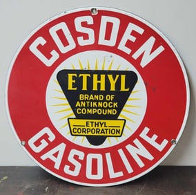 Cosden Gasoline w/Ehtyl Logo Porcelain Pump Sign (TAC)