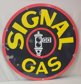 45" Signal Gas w/Black Spotlight Logo Porcelain Sign (TAC)