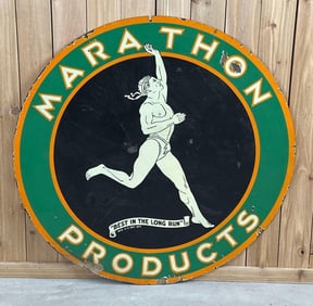 Marathon Products "Best in the Long Run" w/Logo Porcelain Sign (TAC)