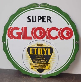 Super Gloco w/ethyl Logo Porcelain Pump Sign (TAC)