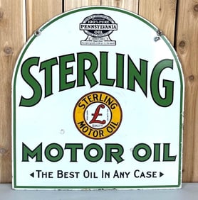 Sterling Motor Oil w/Logo Porcelain Tombstone Sign (TAC)
