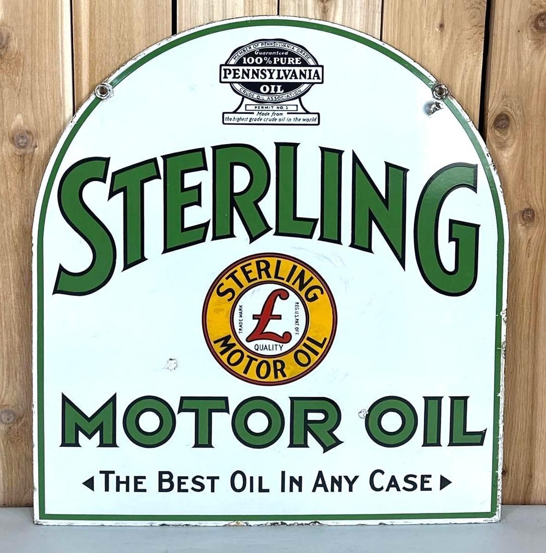 Sterling Motor Oil w/Logo Porcelain Tombstone Sign (TAC) (1 of 6)