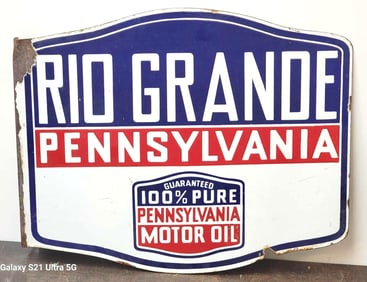 Rare Rio Grande Pennsylvania w/Logo Porcelain Flange Sign (TAC)