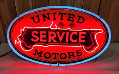Spectacular NOS United Motors Service Window/Counter-Top Porcelain Neon Sign (TAC)