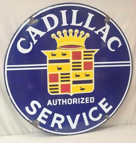 Cadillac Authorized Service w/Crest Logo Porcelain Sign (TAC)