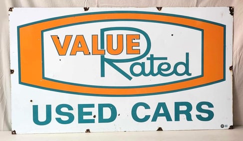 (Oldsmobile) Value Rated Used Cars Porcelain Sign (TAC)