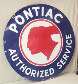 Pontiac Authorized Service w/Chopped Feather Logo Porcelain Sign (TAC)
