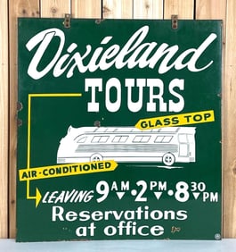 Dixieland Tours w/Bus Image Porcelain Sign (TAC)