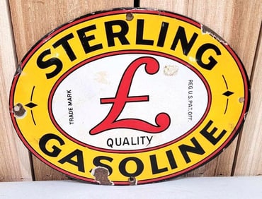 Sterling w/Logo Gasoline Porcelain Pump Sign (TAC)