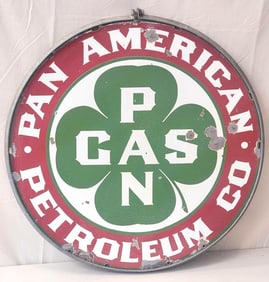 Pan Gas Pan American Petroleum Co. w/Logo Porcelain Sign (TAC)