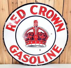 Red Crown Gasoline w/Logo Porcelain Sign (TAC)