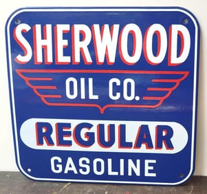 Sherwood Regular Gasoline Porcelain Pump Sign (TAC)
