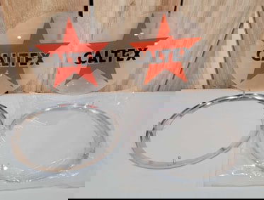 2-Original Caltex Glass Pump Ad Glass w/Chrome Holders