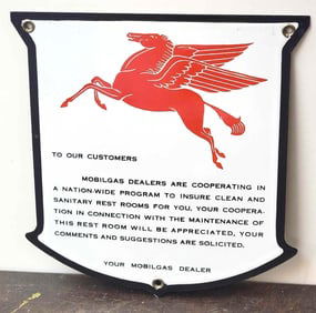 Mobilgas w/Pegasus "To Our Customers" Porcelain Restroom Sign (west coast)(TAC)