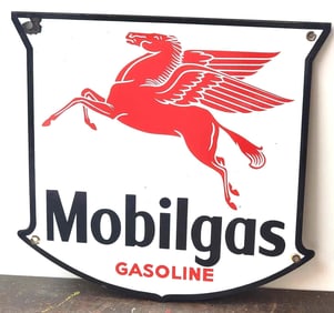 Mobilgas Gasoline w/Pegasus (west coast) Porcelain Pump Sign (TAC)