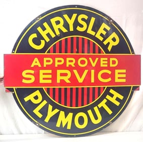 Chrysler Plymouth Approved Service Porcelain Dealership Sign (TAC)