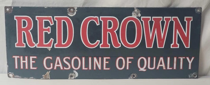 Early Red Crown "The Gasoline of Quality" Porcelain Truck Sign (TAC)