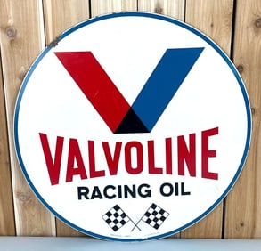 Valvoline Racing Oil w/Checkered Flags Logo Metal Sign (TAC)