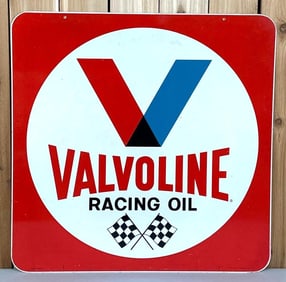 Valvoline Racing Oil w/Checkered Flags Logo Metal Sign (TAC)