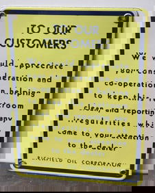 Rare Richfield "To Our Customers" Restroom Porcelain Sign (TAC)