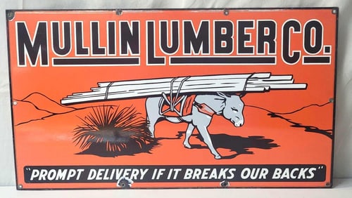 Mullin Lumber Co. w/Donkey Image Porcelain Sign (TAC)