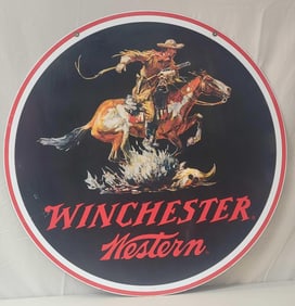 Winchester Western w/Iconic Cowboy on Horse w/Rifle Metal Sign (TAC)
