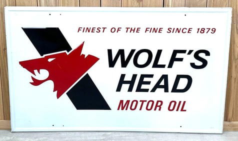 1974 Wolf's Head Motor Oil w/ Logo Metal Sign (TAC)