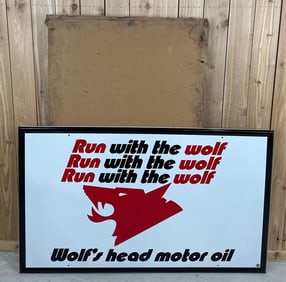 Large Wolf's Head Motor Oil Metal Sign NIB (TAC)