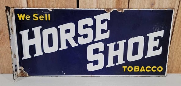 We Sell Horse Shoe Tobacco Porcelain Flange Sign (TAC)