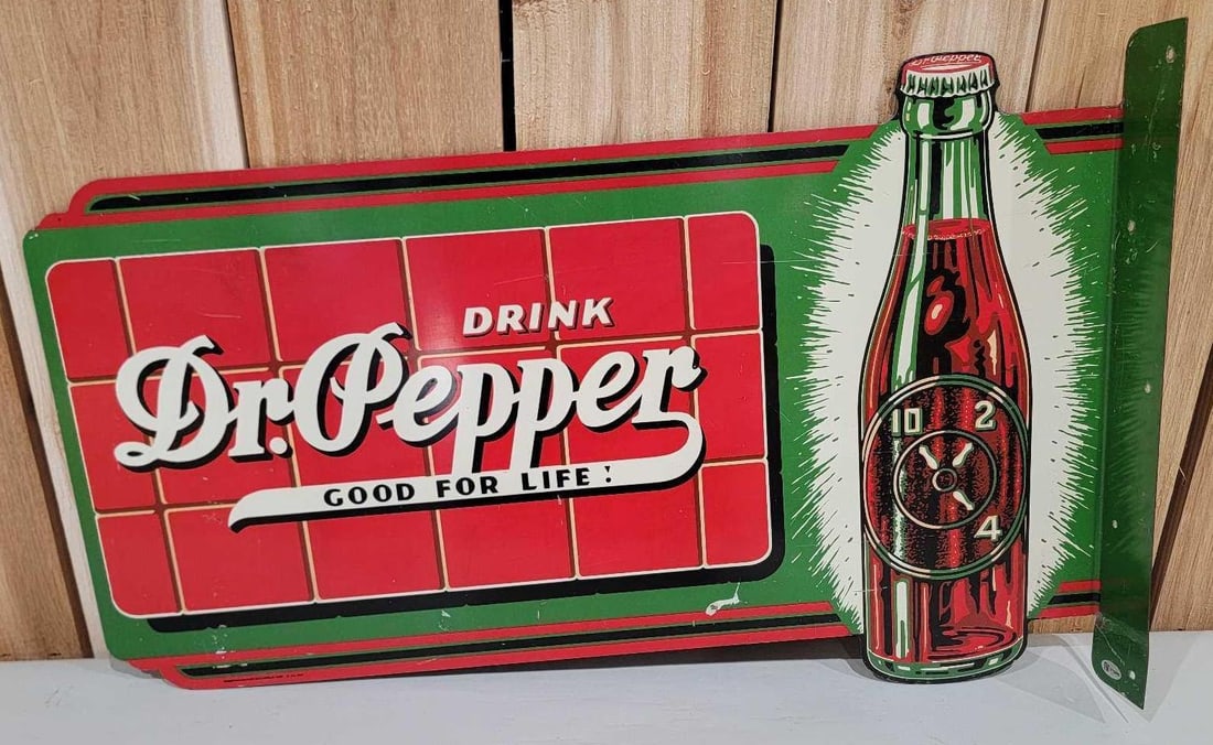 Drink Dr. Pepper "Good for Life" w/Bottle Metal Flange Sign (TAC) (1 of 6)