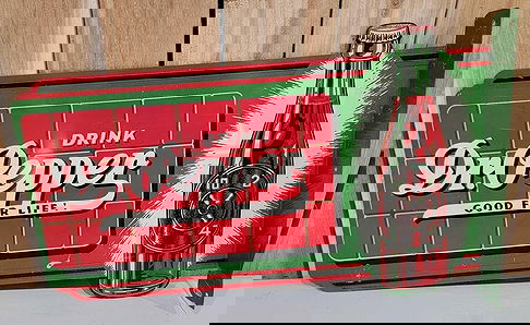 Drink Dr. Pepper "Good for Life" w/Bottle Metal Flange Sign (TAC)