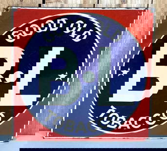 Good Old B-L Tobacco Porcelain Sign (TAC): rated 8.25, 15"x15", the SSP sign has good color and gloss, has wear and fine scratches in the field. Rarity 3. TAC #059780