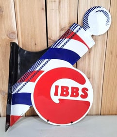 Gibbs Barber Pole Style Porcelain Flange Sign (TAC)