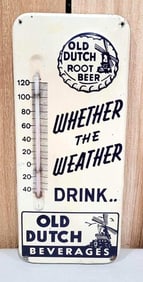 Old Dutch Root Beer Beverages w/Logo Metal Thermometer (TAC)