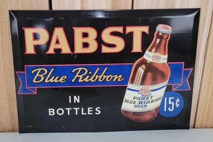 Pabst Blue Ribbon in Bottles w/Image Metal Sign (TAC)