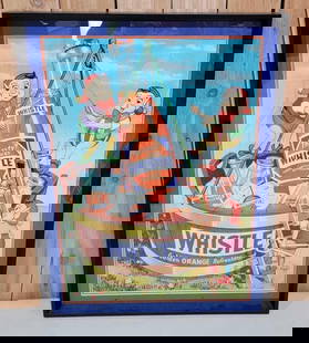 Whistle "Golden Orange Refreshment" Paper Poster: rated 9, 37"x27", the paper poster is in very good condition, has been professionally framed, dated 1951.
