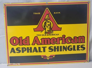 Old American Asphalt Shingles w/Indian Logo Porcelain Sign (TAC)