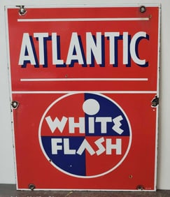 Atlantic White Flash Porcelain Pump Sign (TAC)