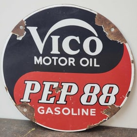 Vico Motor Oil Pep 88 Gasoline Porcelain Pump Sign (TAC)